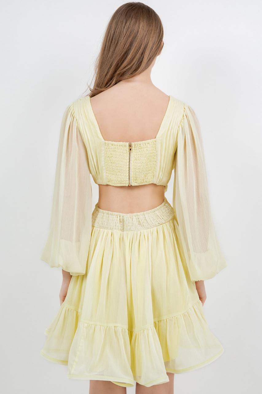 Vestido en A corto Manga Larga Amarillo