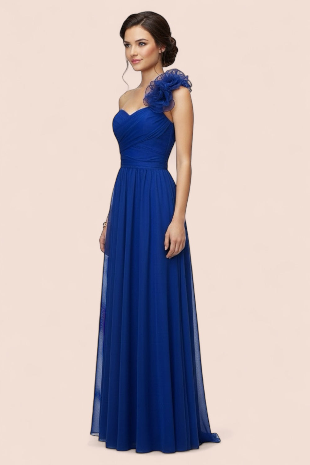 Vestido Largo tul con olanes un tirante
