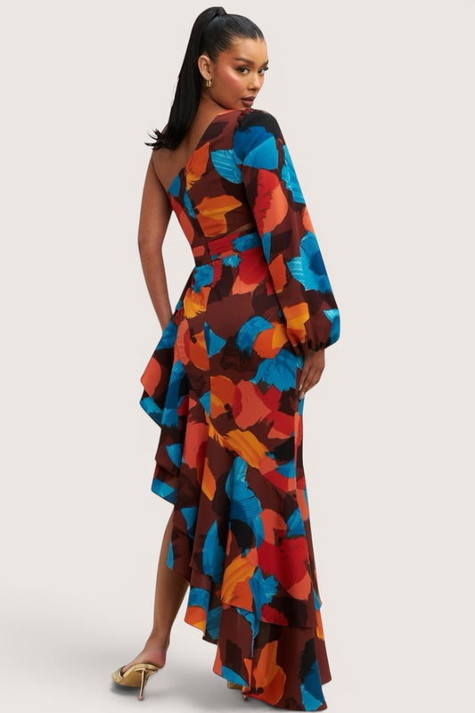 Vestido satinado una manga Colores shedron