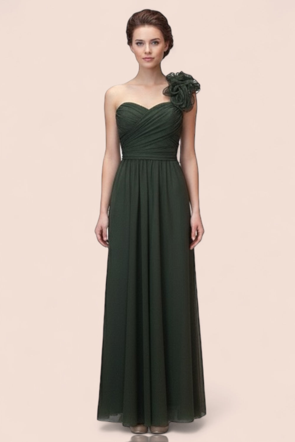 Vestido Largo tul con olanes un tirante