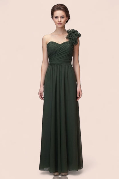 Vestido Largo tul con olanes un tirante