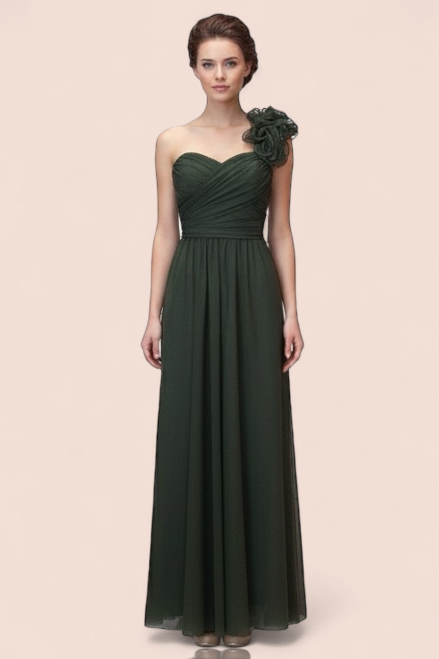 Vestido Largo tul con olanes un tirante