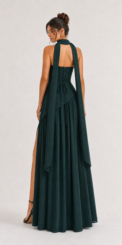 Vestido Strapless con Estola Verde Esmeralda