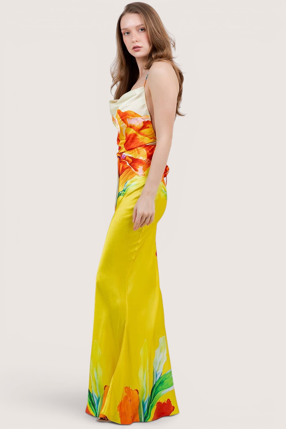 Vestido maxi amarillo floral - lateral