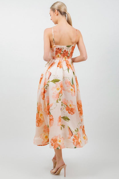 Vestido Midi  floral escote V ivory