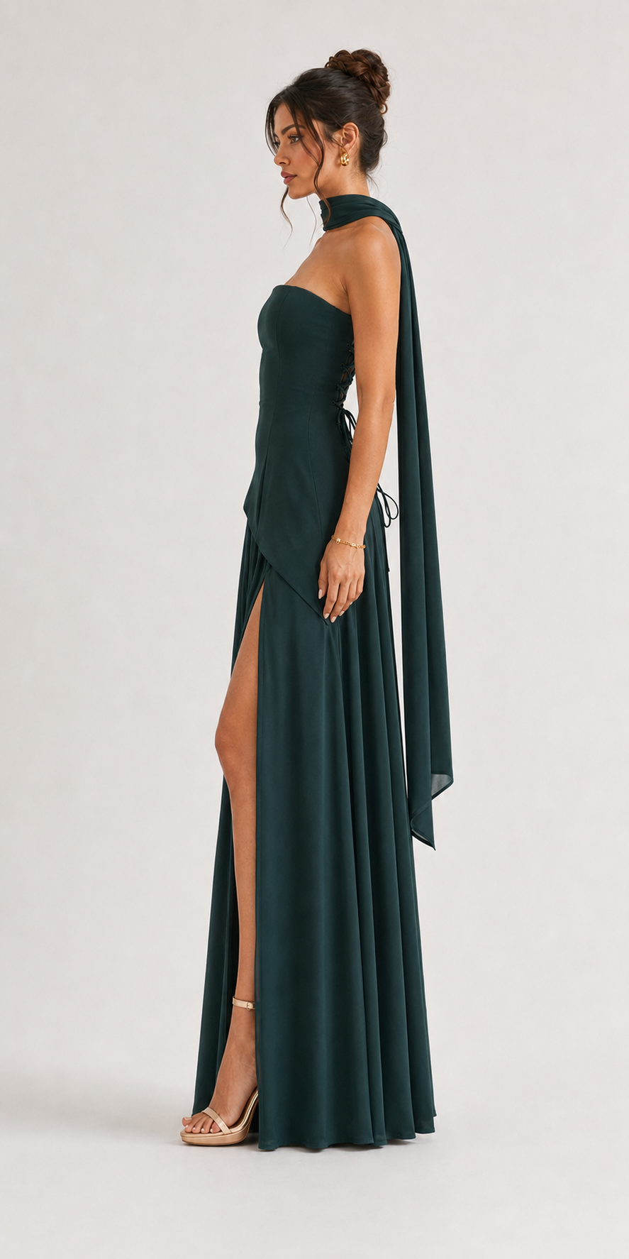 Vestido Strapless con Estola Verde Esmeralda