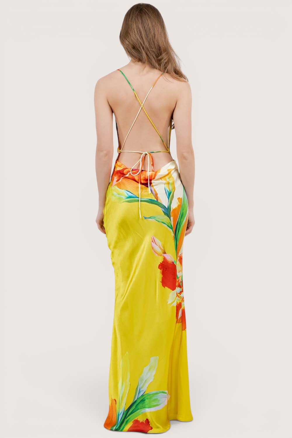 Vestido maxi amarillo floral - vista posterior