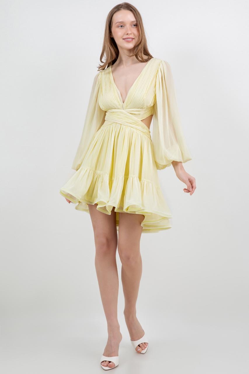 Vestido en A corto Manga Larga Amarillo