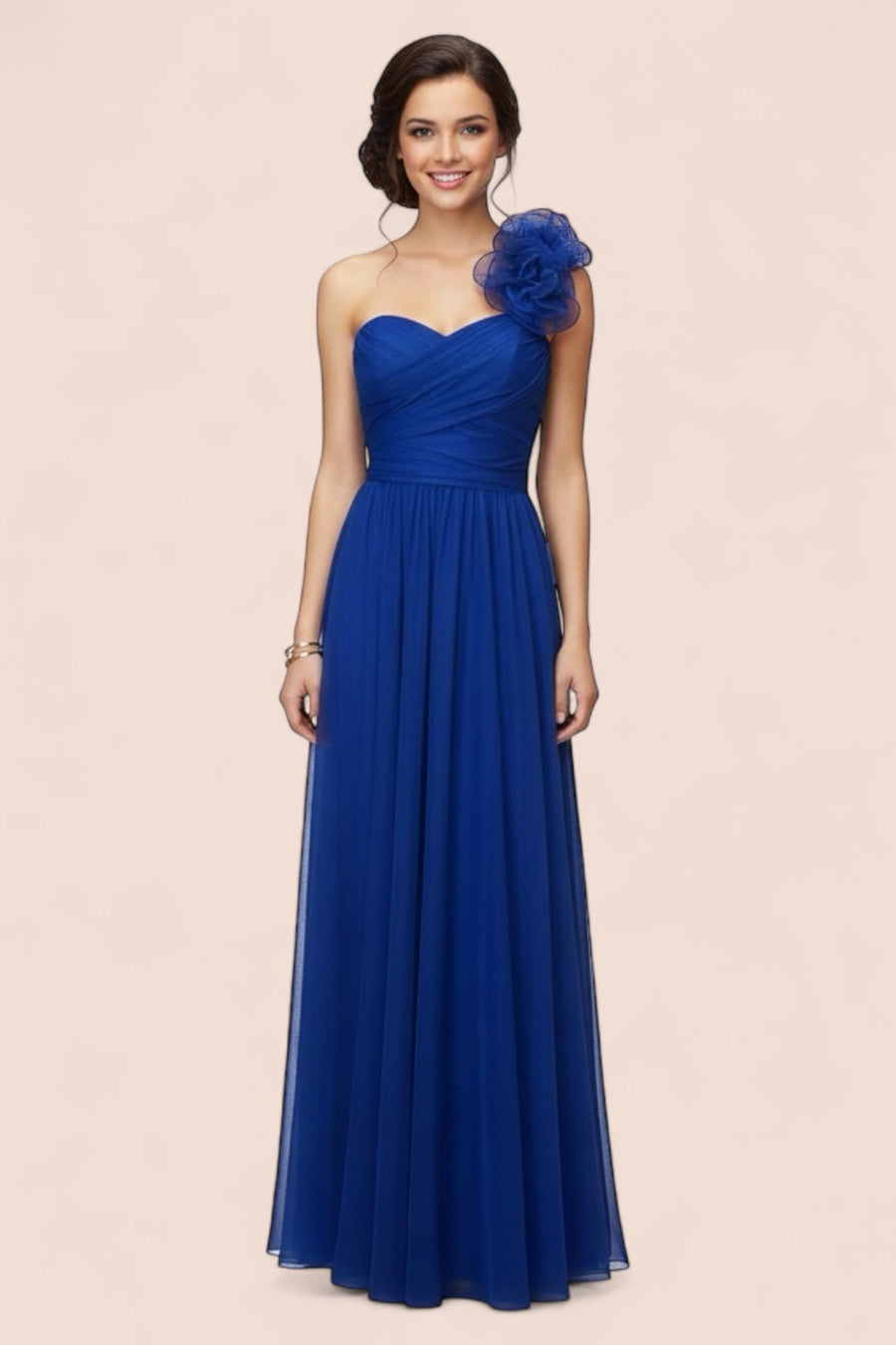Vestido Largo tul con olanes un tirante