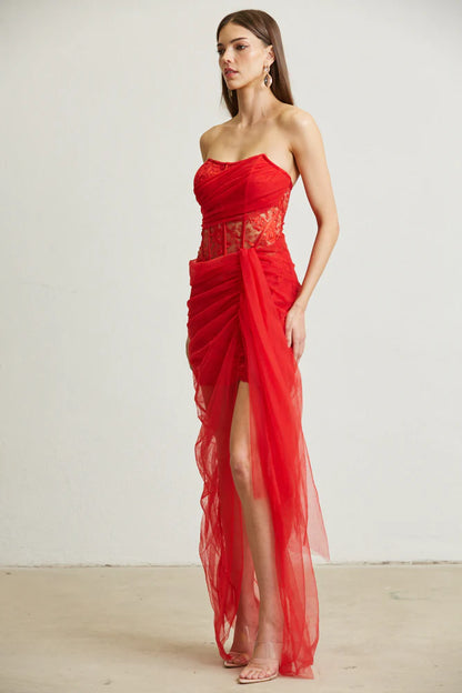 Vestido Largo  transparente Rojo