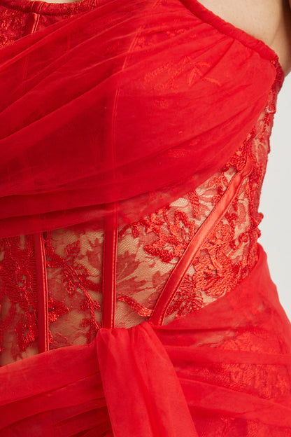 Vestido Largo  transparente Rojo