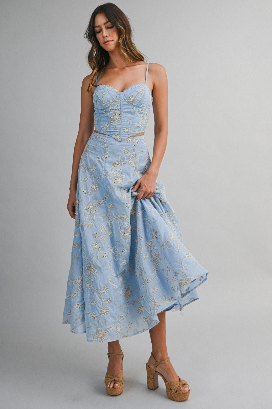 Conjunto Top Bustier y Falda Midi Azul | C260622