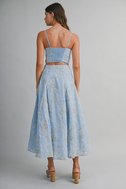 Conjunto Top Bustier y Falda Midi Azul | C260622
