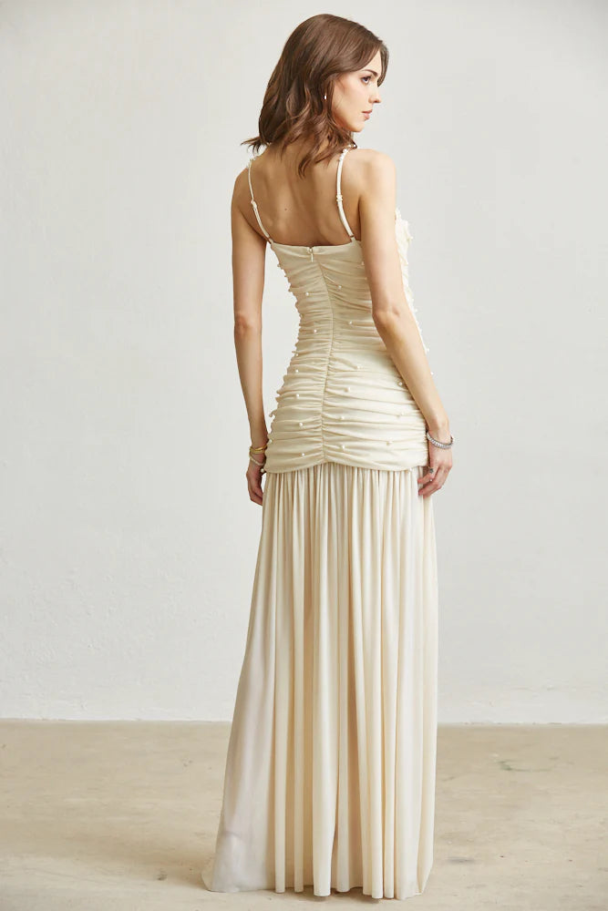 Vestido Largo Nude Lentejuelas Florales Cutout Mariposa | C260624