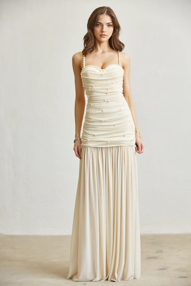Vestido Largo Nude Lentejuelas Florales Cutout Mariposa | C260624