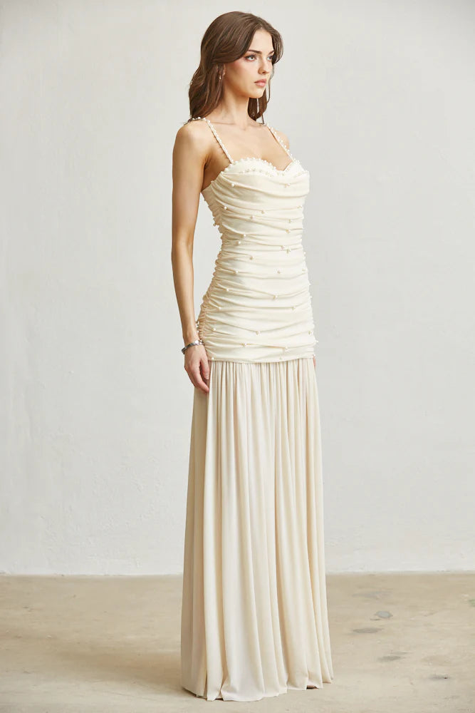 Vestido Largo Nude Lentejuelas Florales Cutout Mariposa | C260624