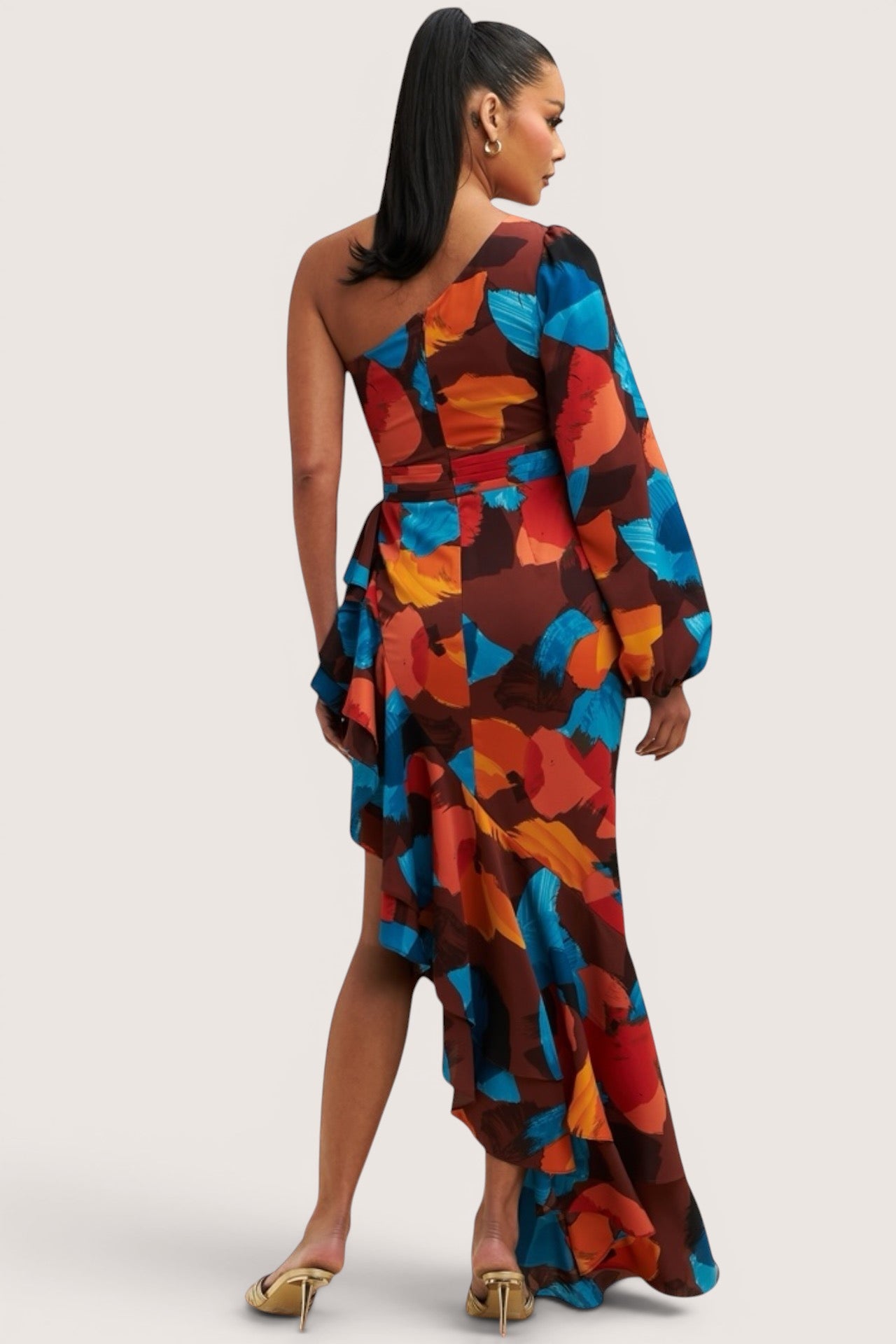 Vestido satinado una manga Colores shedron