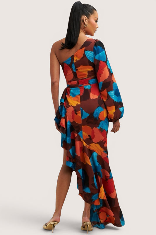 Vestido satinado una manga Colores shedron