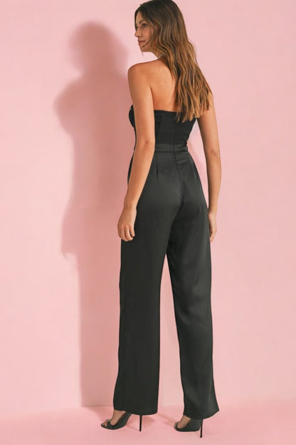 Jumpsuit Negro con Bustier pantalon satinad