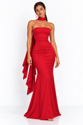 Vestido largo strapless falda sirena con mascada