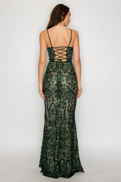 Vestido Largo Sirena Bustier Lentejuela Café | V260234