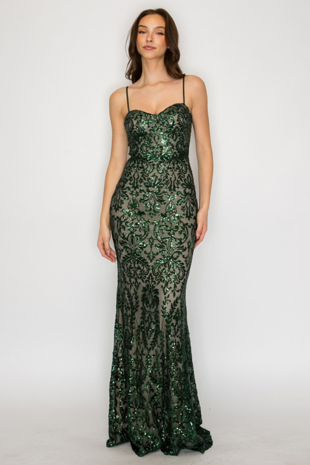 Vestido Largo Sirena Bustier Lentejuela Café | V260234