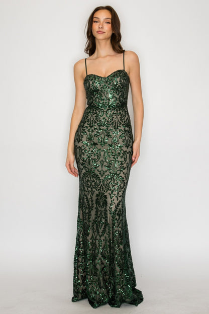 Vestido Largo Sirena Bustier Lentejuela Café | V260234