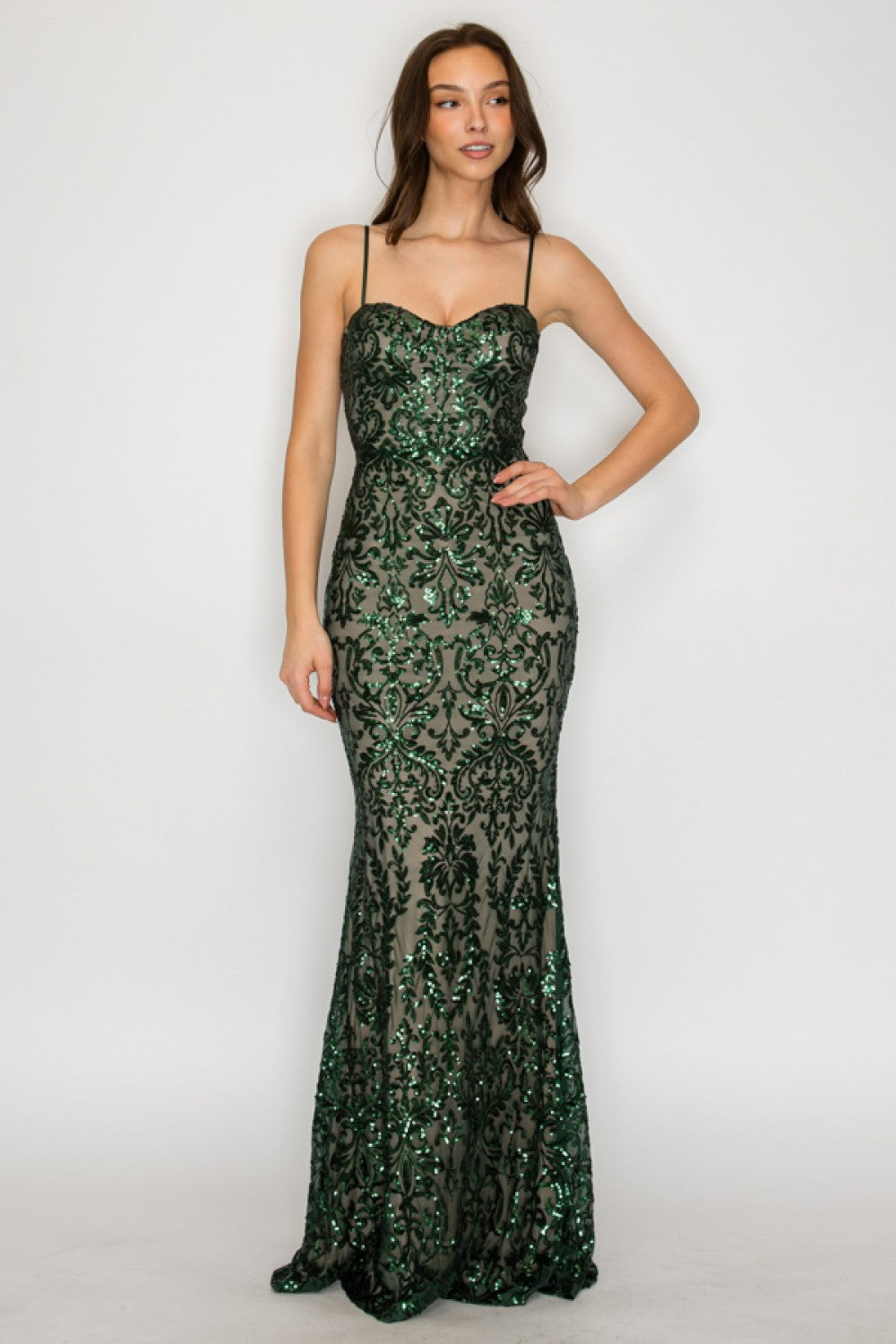 Vestido Largo Sirena Bustier Lentejuela Café | V260234