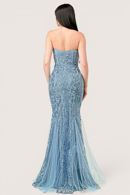 Vestido Sirena escote Recto con Brillos