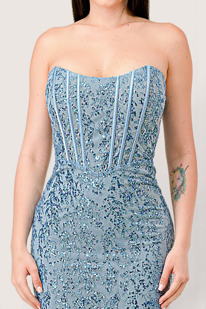 Vestido Sirena escote Recto con Brillos