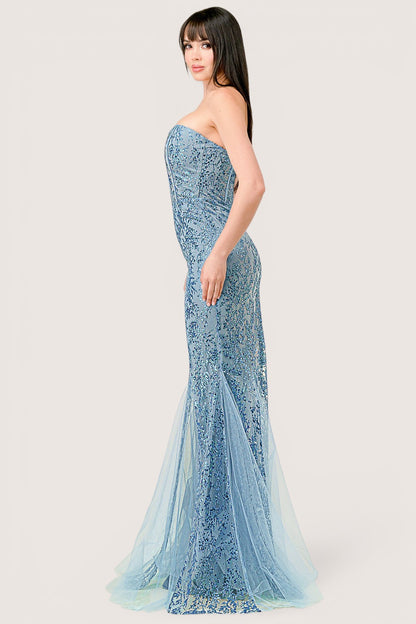 Vestido Sirena escote Recto con Brillos