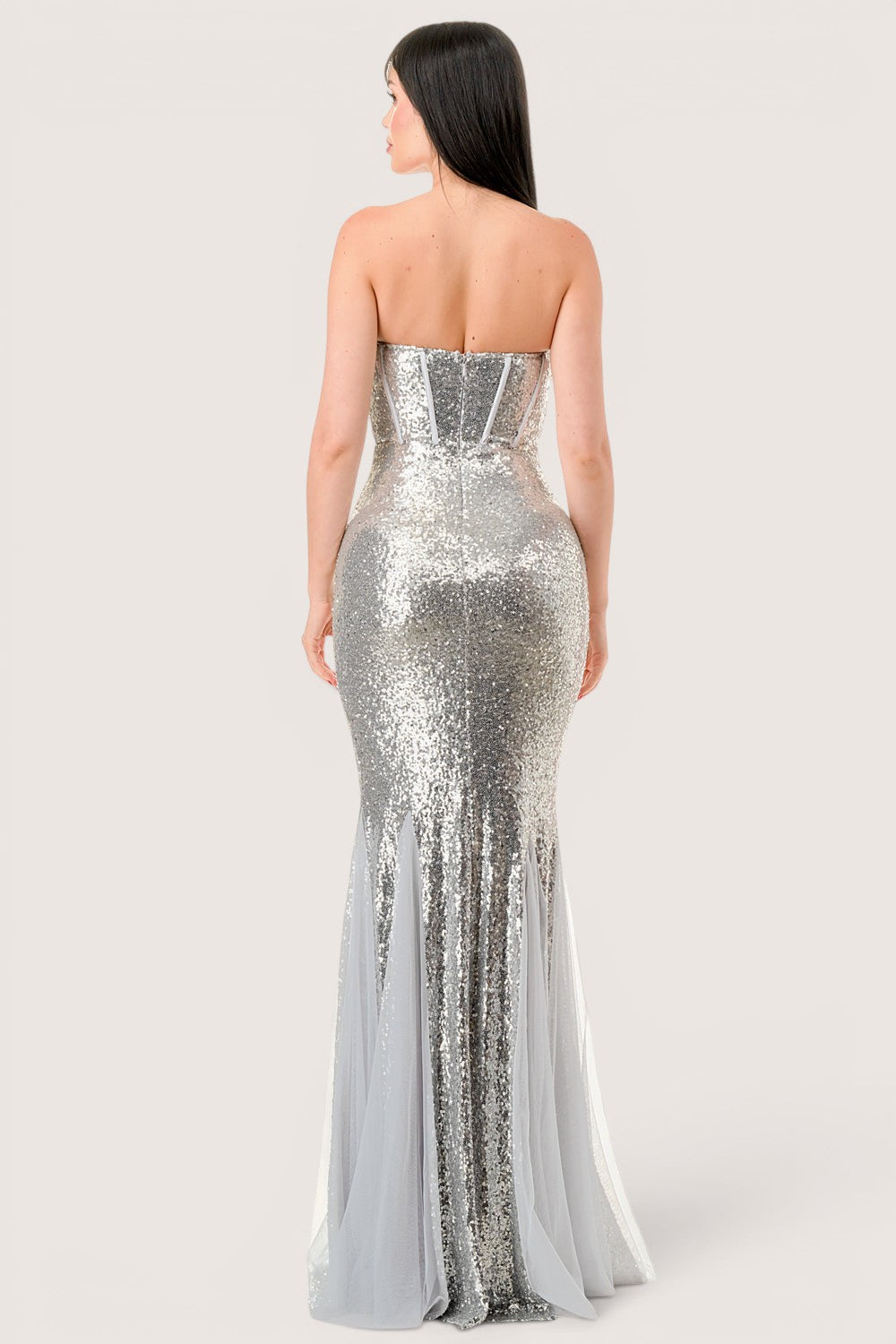 Vestido  sirena Con bustier Con Lentejuela plata