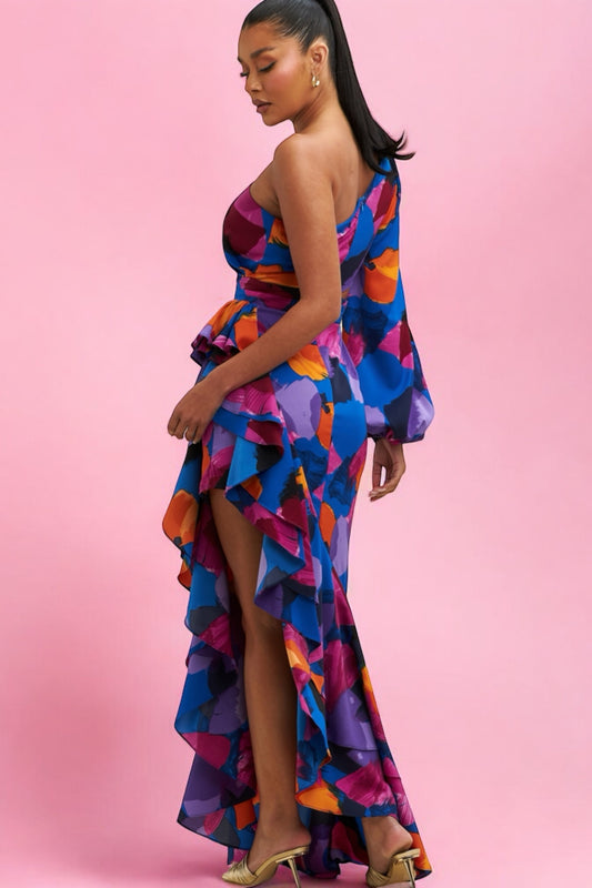 Vestido satinado una manga Colores