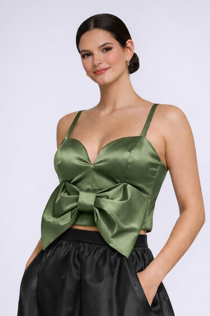Top Satín Olivo con Moño