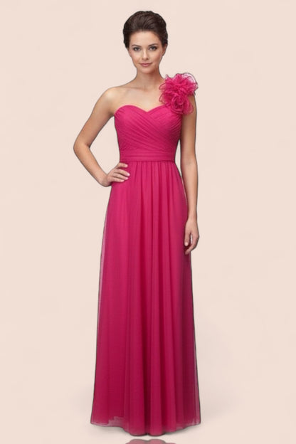 Vestido Largo tul con olanes un tirante