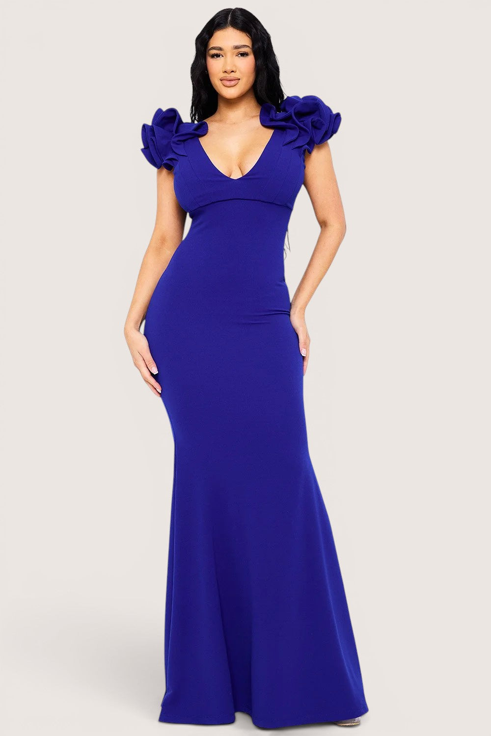 Vestido Largo Azul Rey con Mangas Esculturales