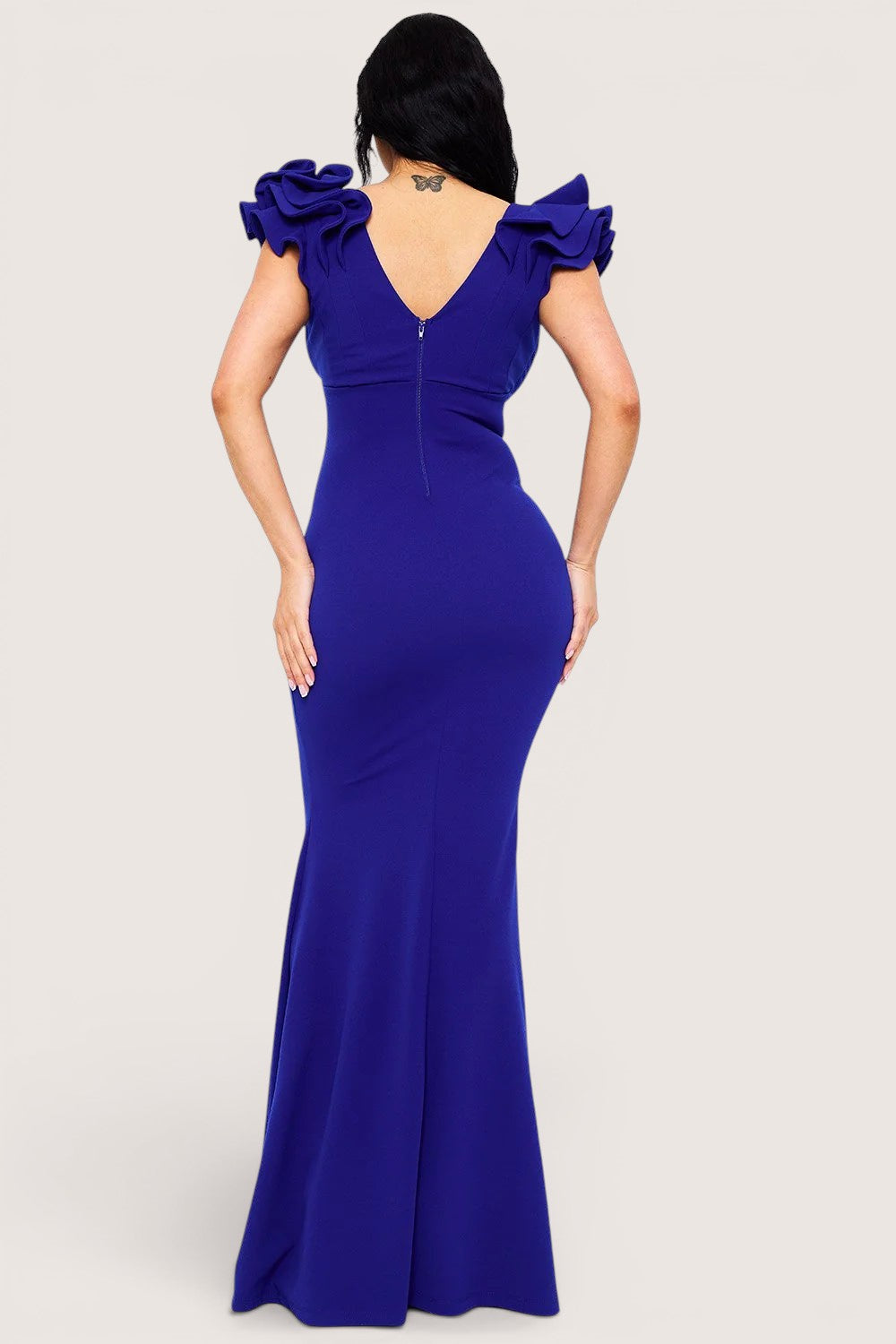 Vestido Largo Azul Rey con Mangas Esculturales