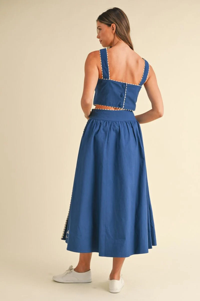 Set Falda y top Bordado azul