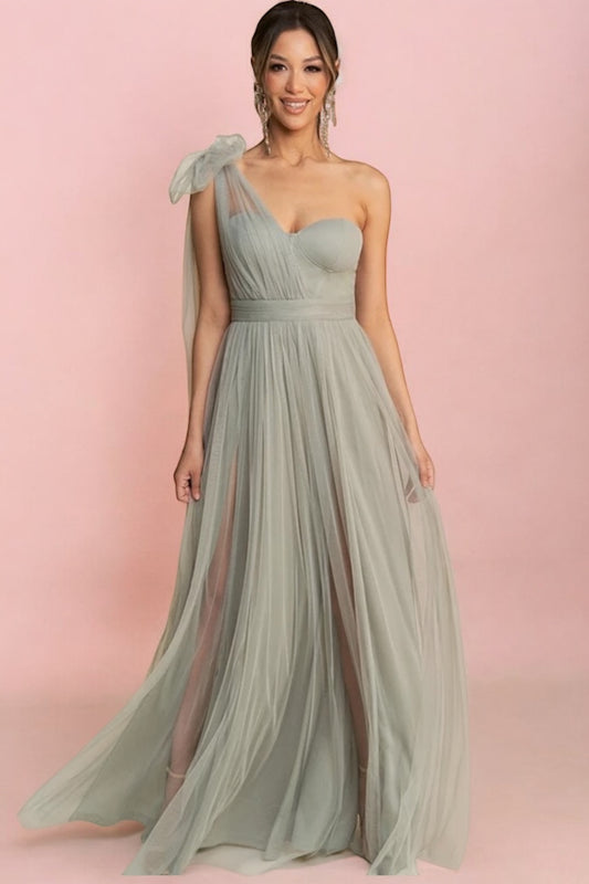 Vestido Largo Mesh Strapless  Se amarra en Hombro
