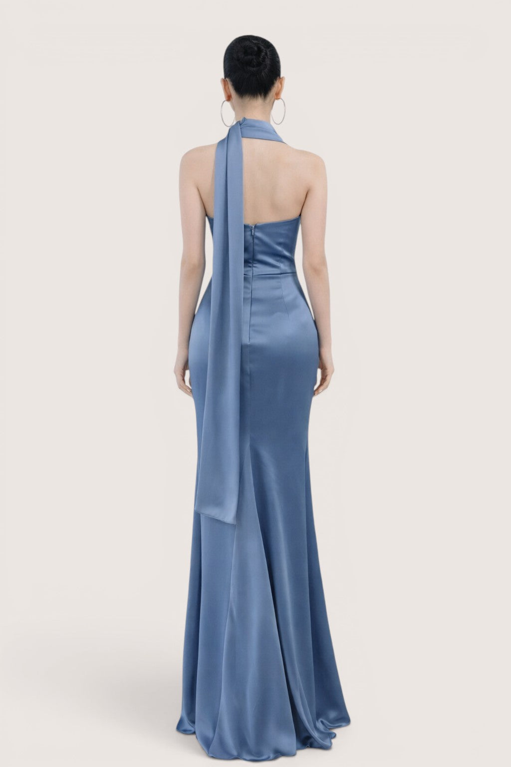 Vestido Largo azul cielo Strapless con Bufanda Integrada