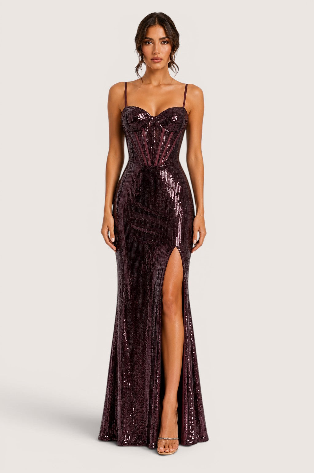 Vestido Corset Lentejuela Bordeaux