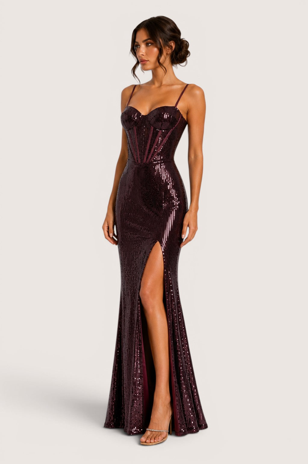 Vestido Corset Lentejuela Bordeaux
