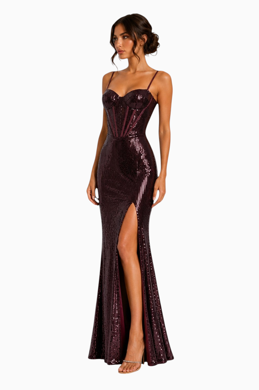 Vestido Corset Lentejuela Bordeaux