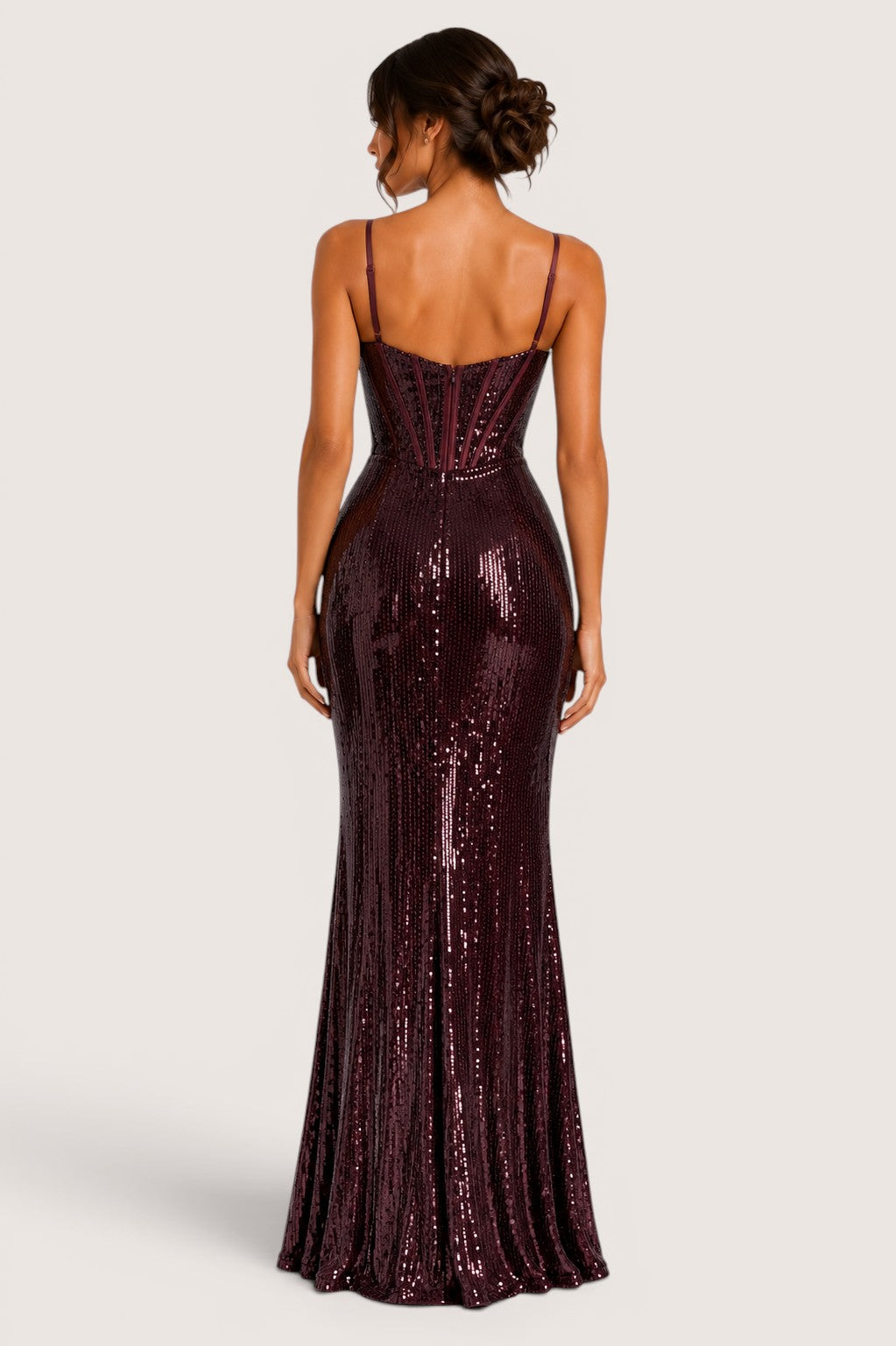 Vestido Corset Lentejuela Bordeaux