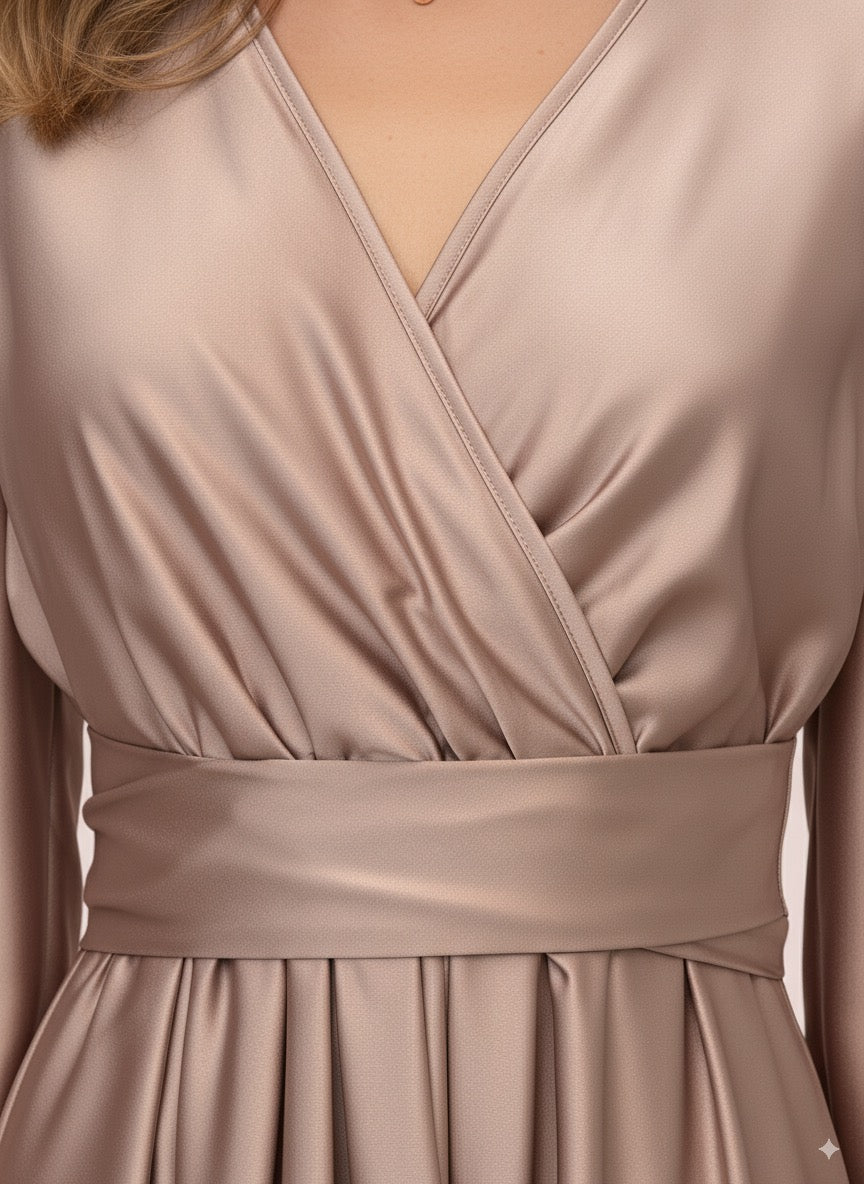 Vestido largo Satinado manga Larga