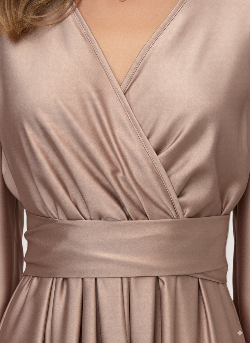 Vestido largo Satinado manga Larga