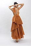 Vestido Largo Tul halter Falda Capas camel