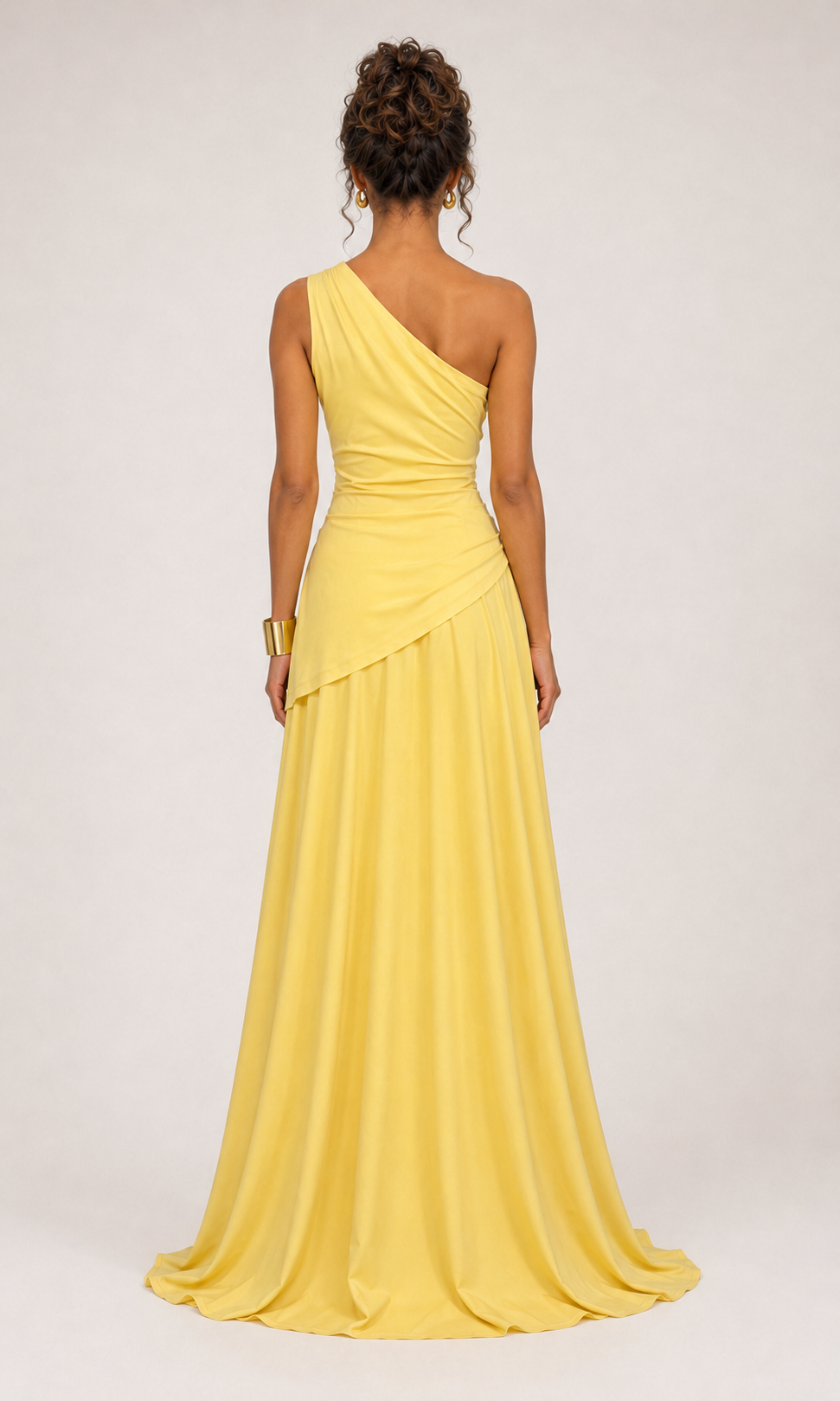 Vestido largo drapeado un hombro Amarillo - 03