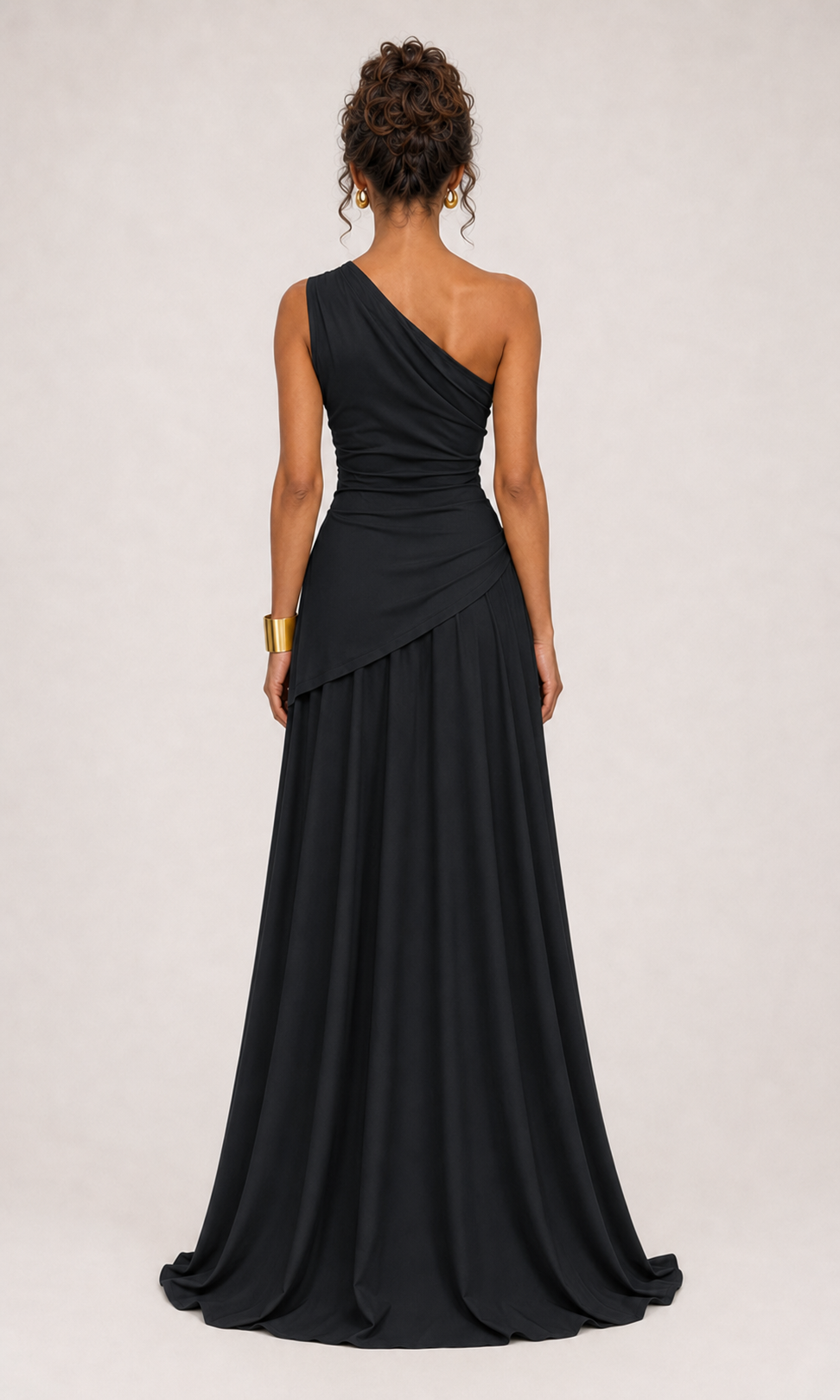 Vestido largo drapeado un hombro Negro - 03