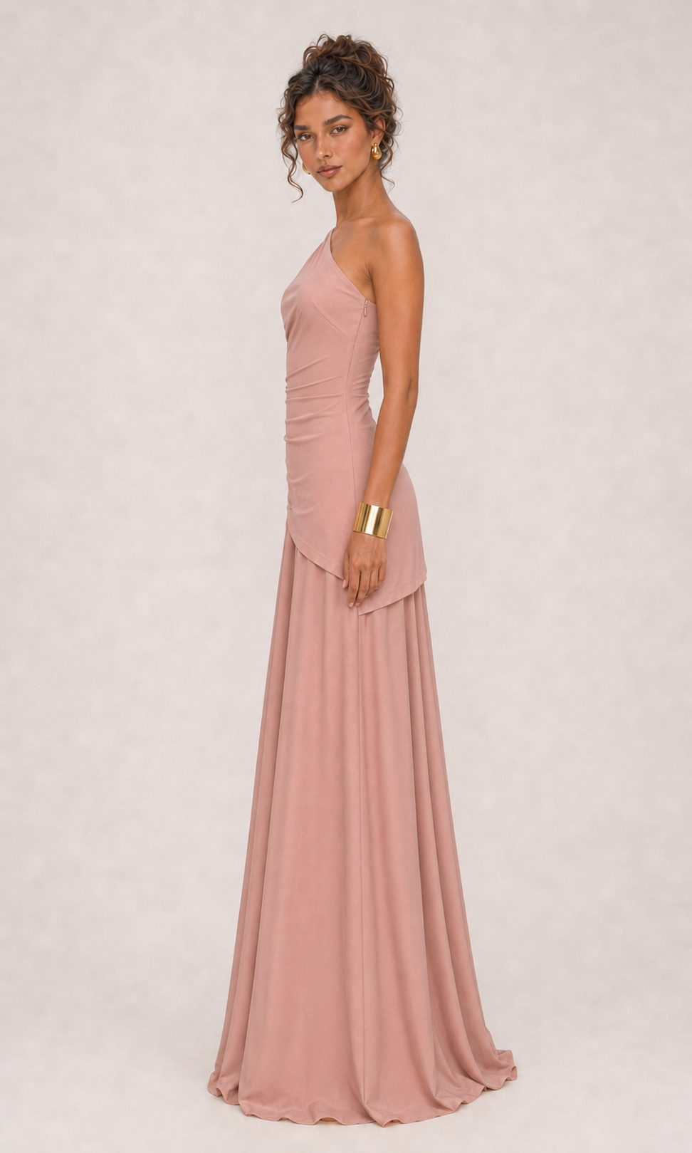 Vestido largo drapeado un hombro Rosa Palo - 02